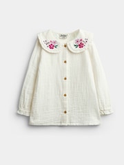 Emerald Green - JoJo Maman Bébé Embroidered Blouse & Knit Pinafore Set - Larawan 2 ng 6