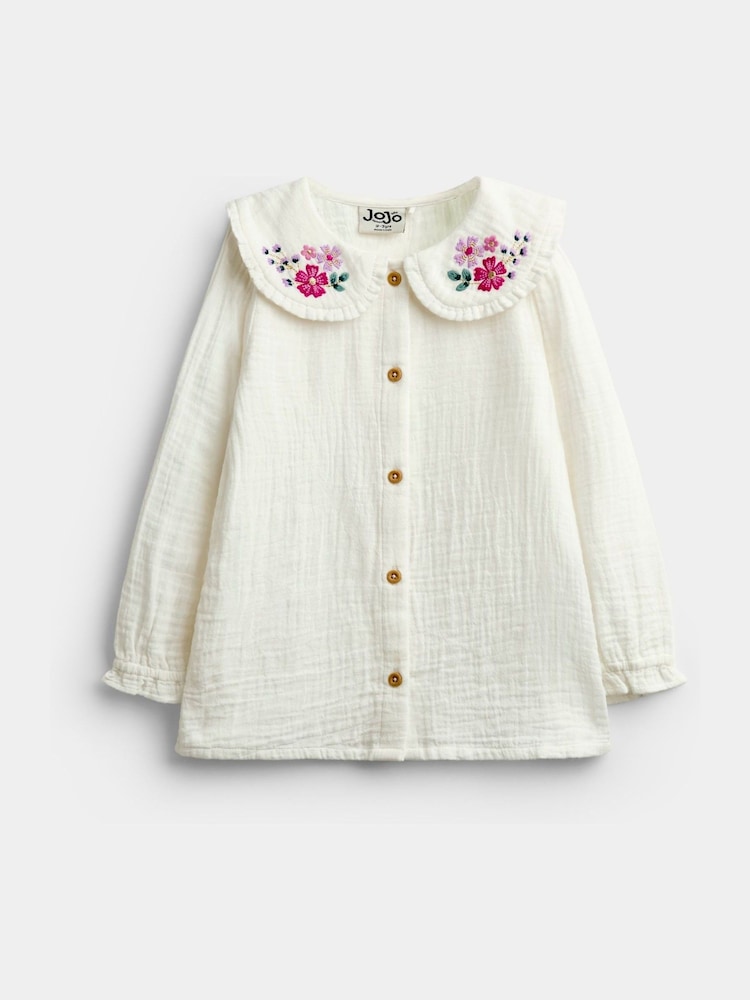 Emerald Green - JoJo Maman Bébé Embroidered Blouse & Knit Pinafore Set - Larawan 2 ng 6