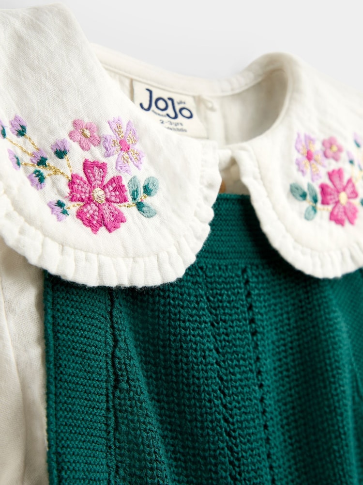 Emerald Green - JoJo Maman Bébé Embroidered Blouse & Knit Pinafore Set - Larawan 6 ng 6