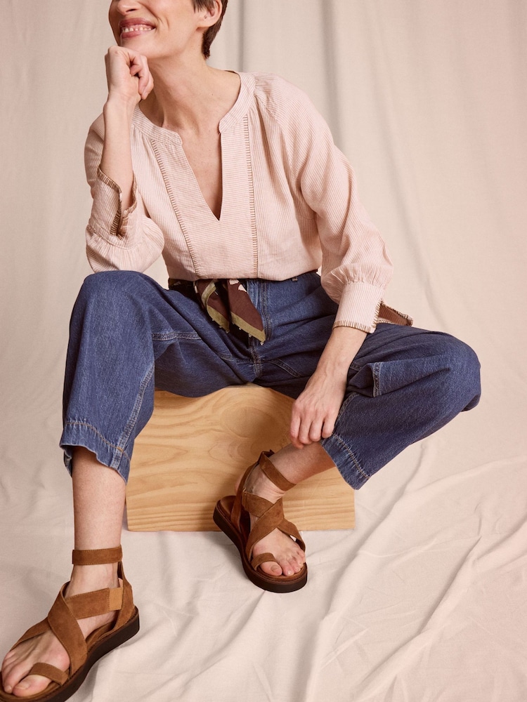 Monsoon Frida Stripe Linen-Blend Top - Imaginea 1 din 6