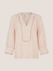 Monsoon Natural Frida Stripe Linen-Blend Top - Image 7 of 7