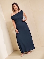 Friends Like These Navy Curve Jersey Off Shoulder Noodle Midi Dress - Image 1 of 5
