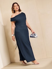 Friends Like These Navy Curve Jersey Off Shoulder Noodle Midi Dress - Image 3 of 5