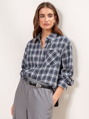 Lipsy Navy Blue Check Oversized Pocket Detail Shirt - Image 1 of 5