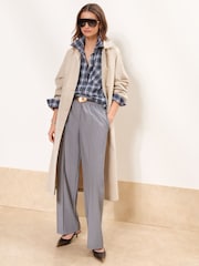 Lipsy Navy Blue Check Oversized Pocket Detail Shirt - Image 2 of 5
