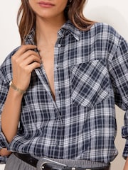 Lipsy Navy Blue Check Oversized Pocket Detail Shirt - Image 3 of 5