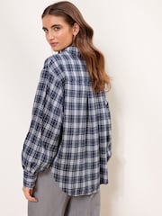 Lipsy Navy Blue Check Oversized Pocket Detail Shirt - Image 5 of 5