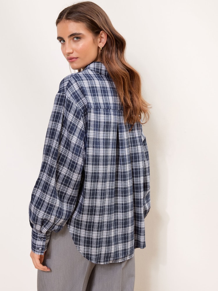 Lipsy Navy Blue Check Oversized Pocket Detail Shirt - Image 5 of 5 Lipsy Navy Blue Check Oversized Pocket Detail Shirt - Image 5 of 5