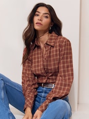 Lipsy Burgundy Red Check Fitted Shirt - Image 1 of 5