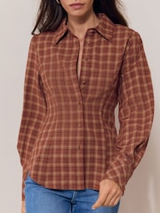 Lipsy Burgundy Red Check Fitted Shirt - Image 4 of 5
