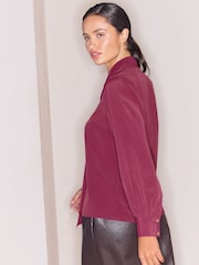 Lipsy Burgundy Red Tie Drape Front Gold Trim Woven Blouse - Image 4 of 4