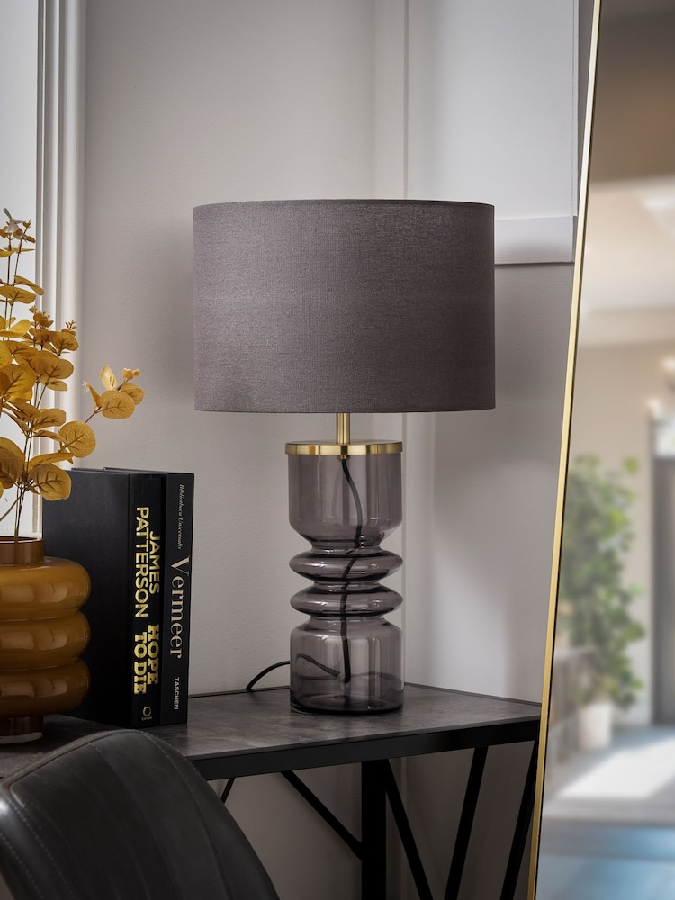 BHS Willow Ribbed Glass Base Table Lamp - Image 2 of 7