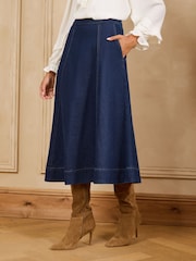 Love & Roses Rinse Wash Full Circle Midi Skirt - Image 1 of 4