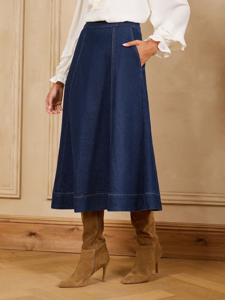 Love & Roses Rinse Wash Full Circle Midi Skirt - Image 1 of 4