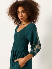 FatFace Adele Teal Blue Petite Metallic Embroidered Midi Dress - Image 3 of 8