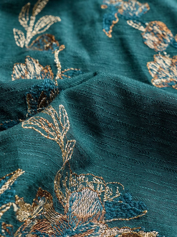 FatFace Adele Teal Blue Petite Metallic Embroidered Midi Dress - Image 8 of 8