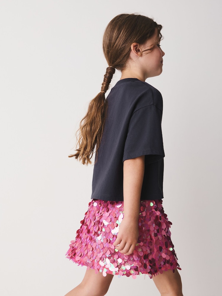 Grey/Pink Popcorn T-Shirt and Sequin Skirt Set (3-16yrs) - Image 2 of 4 Grey/Pink Popcorn T-Shirt and Sequin Skirt Set (3-16yrs) - Image 2 of 4