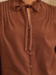 Love & Roses Cinnamon Brown Long Sleeve Pintuck Cord Top - Image 4 of 5