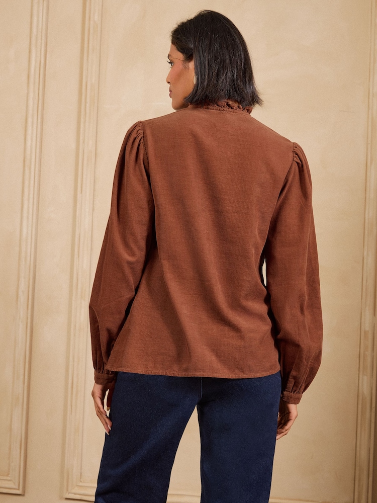 Love & Roses Cinnamon Brown Long Sleeve Pintuck Cord Top - Image 5 of 5