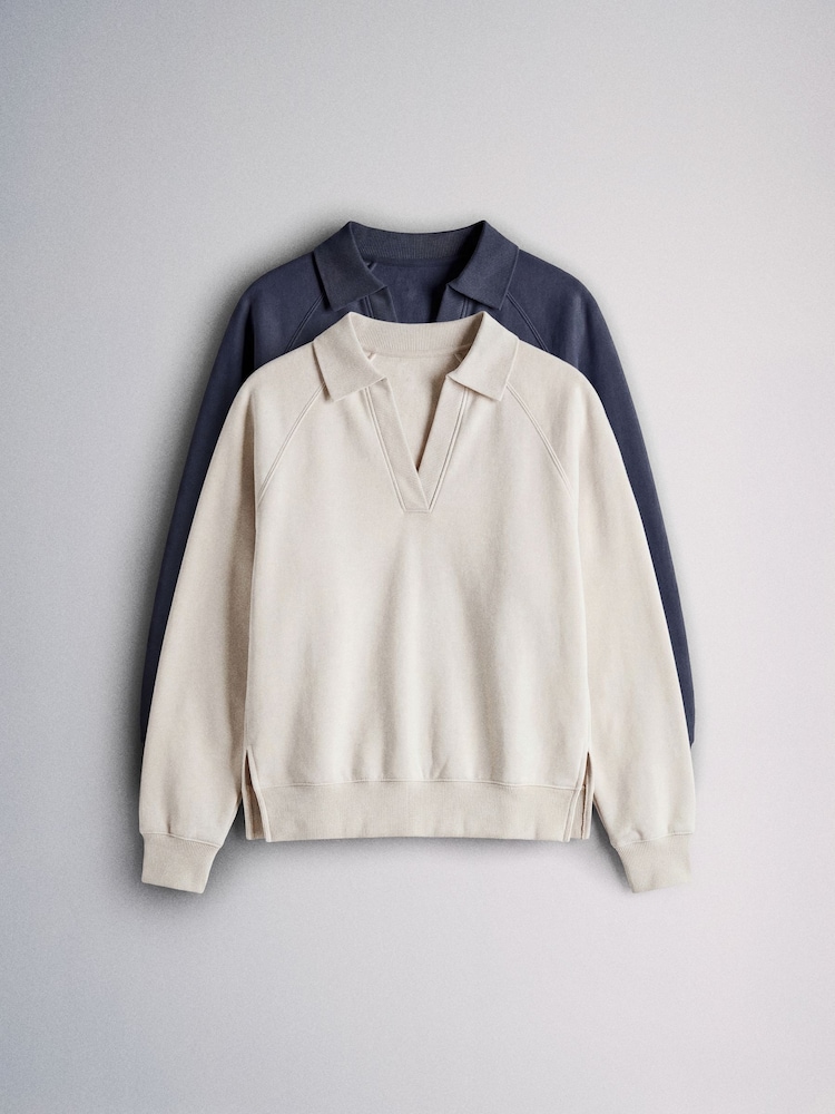 The Set 2 Pack Trophy Neck Maternity Sweat Tops Navy Blue/Oat - Image 1 of 6