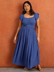 Live Unlimited Blue Smocked Puff Sleeve Midaxi Dress - Image 3 of 6