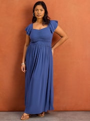 Live Unlimited Blue Smocked Puff Sleeve Midaxi Dress - Image 5 of 6