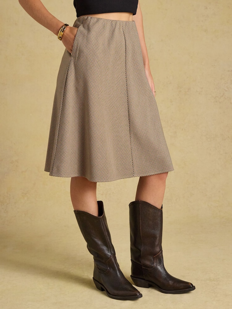 Joules Avery Brown Houndstooth Short Panel Skirt - Image 1 of 6 Joules Avery Brown Houndstooth Short Panel Skirt - Image 1 of 6