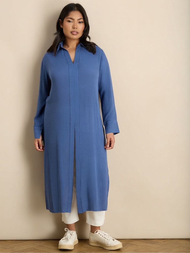 Live Unlimited Blue Split Front Crinkle Tunic - Image 1 of 5 Live Unlimited Blue Split Front Crinkle Tunic - Image 1 of 5
