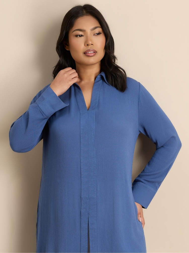 Live Unlimited Blue Split Front Crinkle Tunic - Image 2 of 5 Live Unlimited Blue Split Front Crinkle Tunic - Image 2 of 5