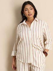 Live Unlimited Cream Striped Linen Blend Long Sleeve Shirt - Image 3 of 8