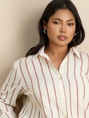 Live Unlimited Cream Striped Linen Blend Long Sleeve Shirt - Image 5 of 8