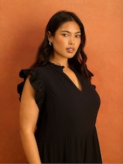 Live Unlimited Black Cheesecloth Pintuck Knee Length Dress - Image 3 of 6
