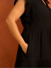 Live Unlimited Black Cheesecloth Pintuck Knee Length Dress - Image 4 of 6