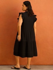 Live Unlimited Black Cheesecloth Pintuck Knee Length Dress - Image 5 of 6