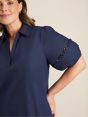 Live Unlimited Blue Puff Sleeve Collared Midaxi Dress - Image 3 of 5