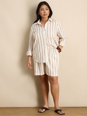 Live Unlimited Cream Stripe Linen Blend Shorts - Image 2 of 5