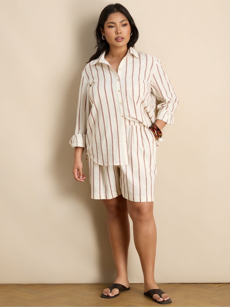 Live Unlimited Cream Stripe Linen Blend Shorts - Image 2 of 5