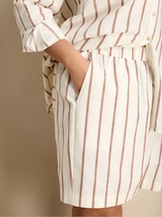 Live Unlimited Cream Stripe Linen Blend Shorts - Image 4 of 5