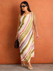 Live Unlimited Cream Stripe One Shoulder Midaxi Dress - Image 3 of 5