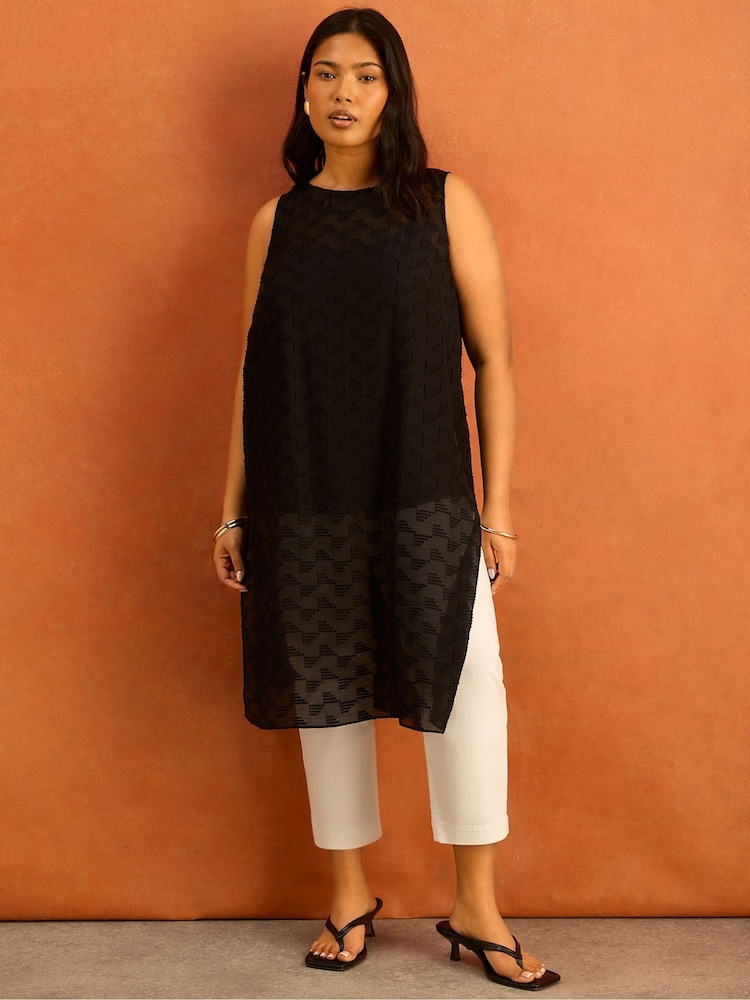 Live Unlimited Black Geo Print Slash Neck Tunic - Image 1 of 6