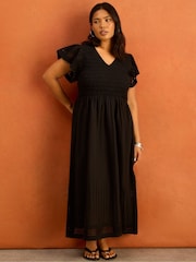 Live Unlimited Black Shirred Broderie Midi Dress - Image 2 of 6