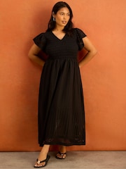 Live Unlimited Black Shirred Broderie Midi Dress - Image 4 of 6