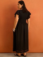 Live Unlimited Black Shirred Broderie Midi Dress - Image 5 of 6