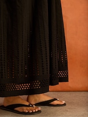Live Unlimited Black Shirred Broderie Midi Dress - Image 6 of 6