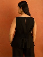 Live Unlimited Black Linen Blend Peplum Top - Image 4 of 5