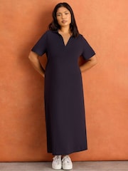 Live Unlimited Blue Petite Collar Neck Jersey Midi Dress - Image 3 of 6