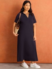 Live Unlimited Blue Petite Collar Neck Jersey Midi Dress - Image 5 of 6