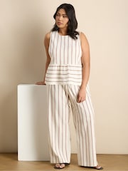 Live Unlimited Cream Striped Linen Blend Button Front Waistcoat - Image 1 of 5