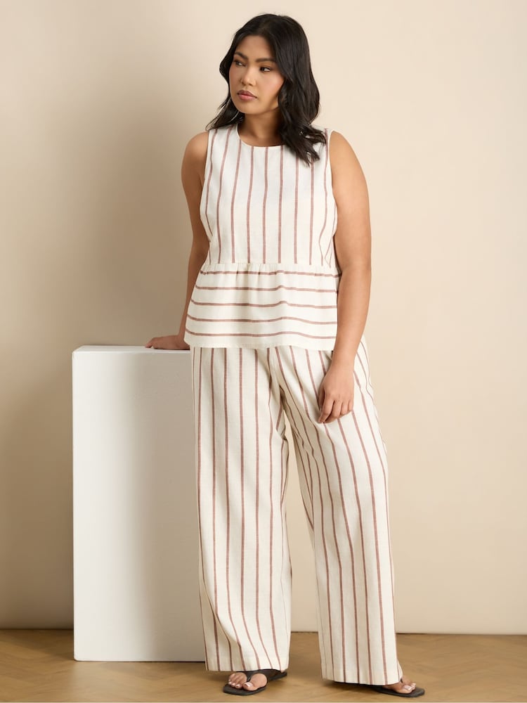 Live Unlimited Cream Striped Linen Blend Button Front Waistcoat - Image 1 of 5