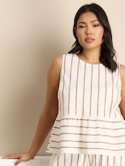 Live Unlimited Cream Striped Linen Blend Button Front Waistcoat - Image 2 of 5